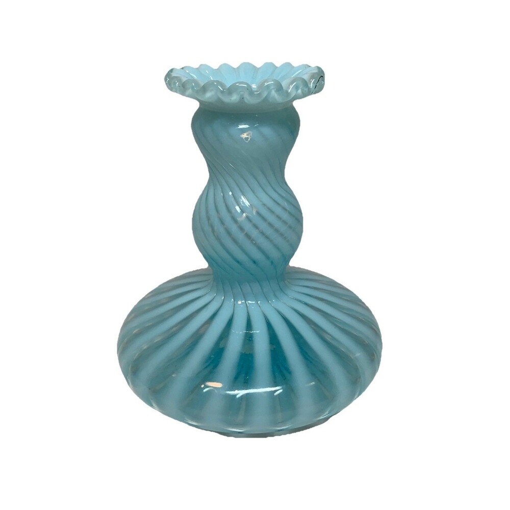 Vintage Fenton Opalescent Swirl Glass Candle Holder Blue Home Decor FLAW READ